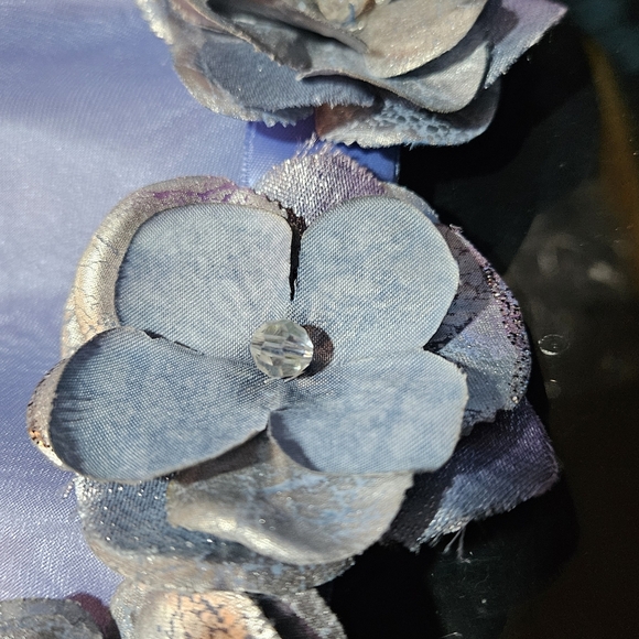 Elegant Strapless Blue Dress with Floral Details - Picture 6 of 13